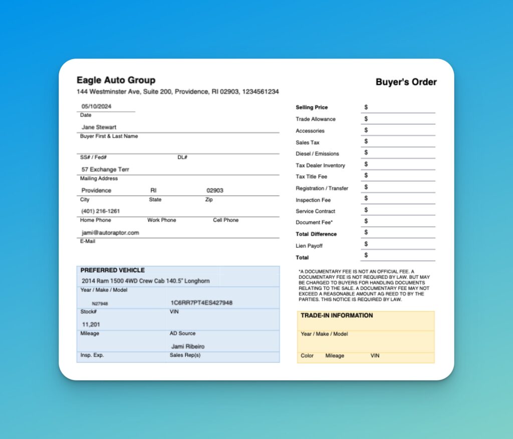 AR Buyers Order Form